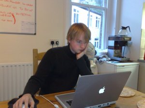 Me writing this blog. I'm interested, honest. Notice the all-important COFFEE MACHINE in the background